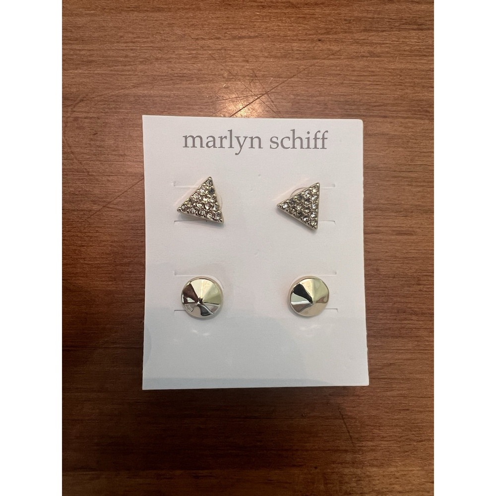 NEW Marlyn Schiff Gold Tone Stud Earrings 2 Pair - Triangles And Circles‎